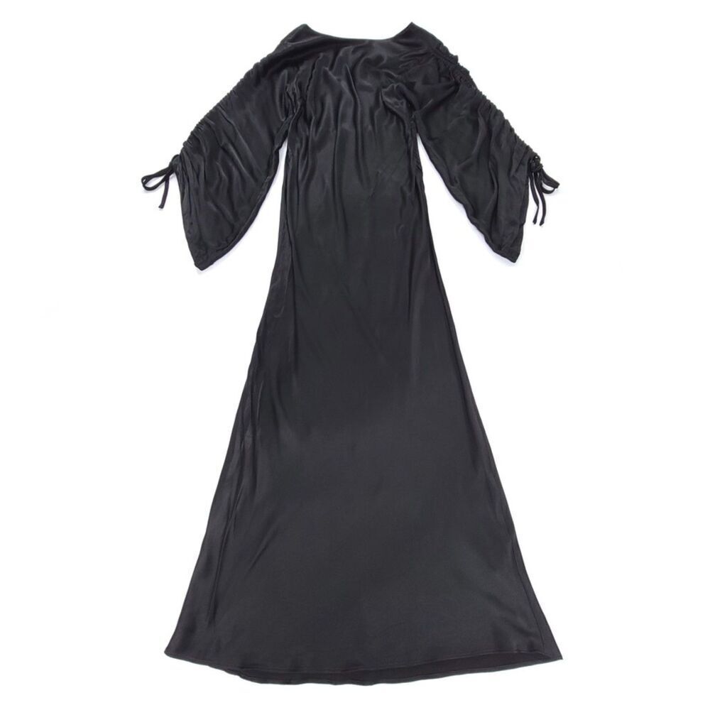 NWT Shona Joy Wright Ruched Sleeve Midi Dress Black Satin US 6 Cocktail Formal